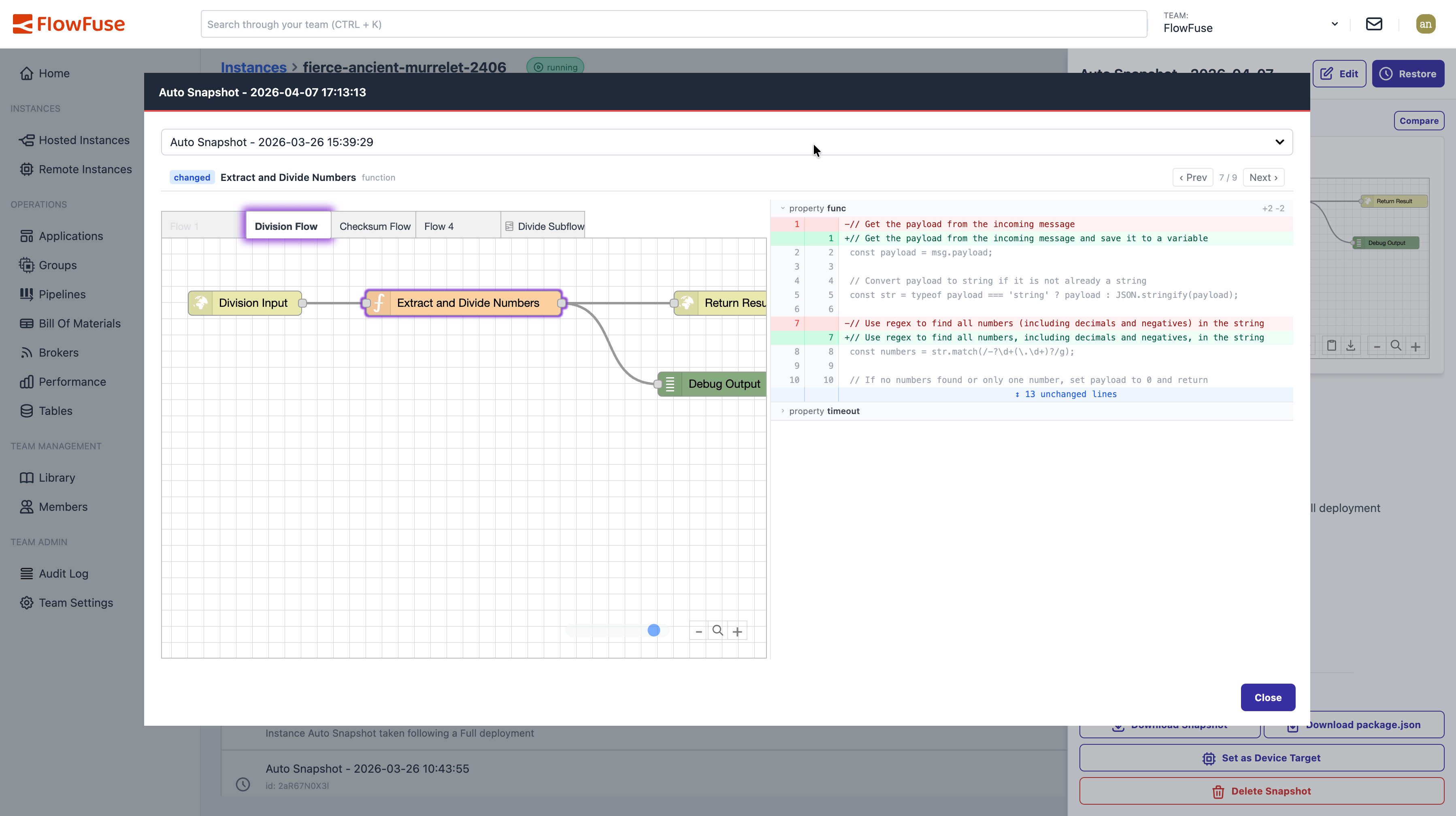 Snapshot diff demo
